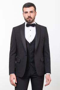 Bojoni Trivento Black Slim Fit Shawl Collar Suit Tuxedo