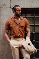 Load image into Gallery viewer, Bojoni Serra Brown Slim Fit Double Pocket Short Sleeve Shirt
