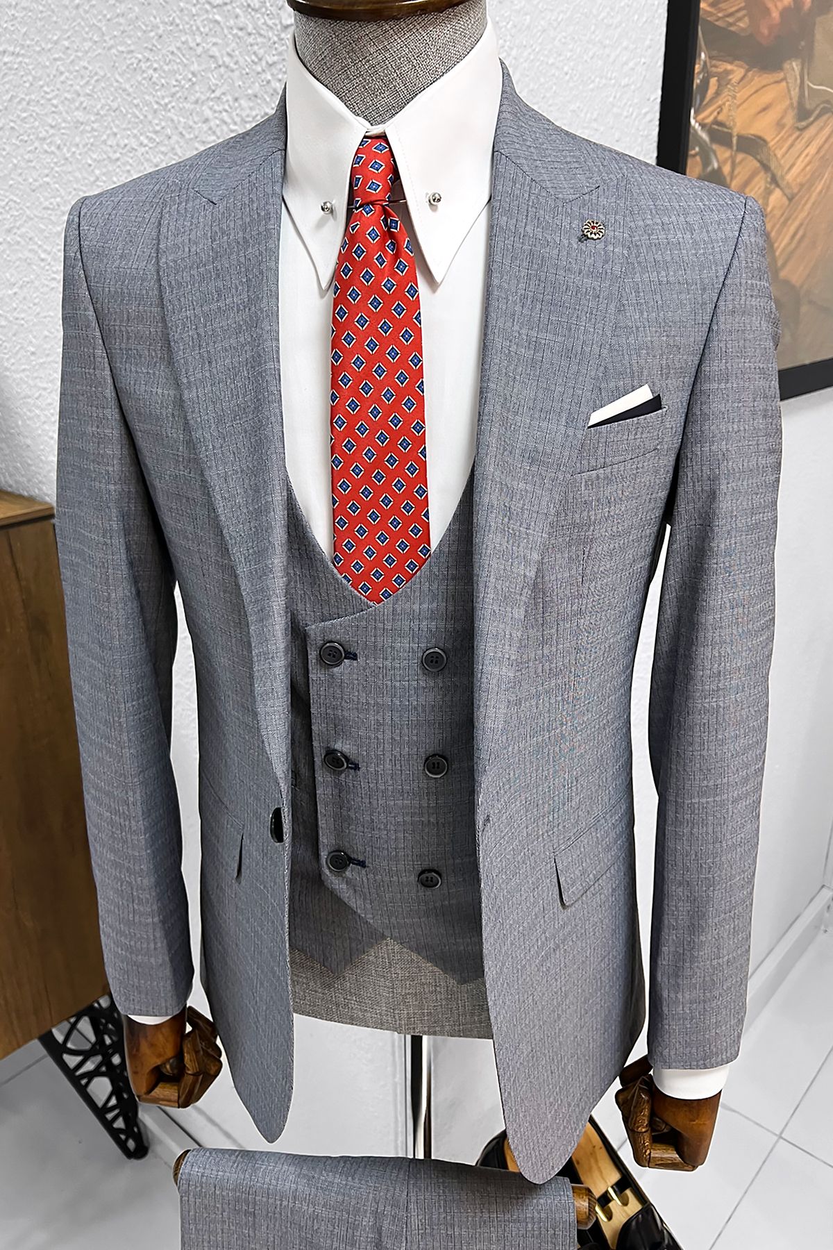 Bojoni Ravenna Slim Fit High Quality Grey & Navy Woolen Suit