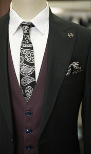 Bojoni Manly Black Slim Fit Pinstripe Combination Suit