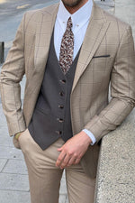 Load image into Gallery viewer, Bojoni Ravenna  Slim Fit Plaid Beige Woolen Combination Suit

