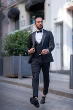 Load image into Gallery viewer, Bojoni Marelli Slim Fit Black Collar Detailed Tuxedo  Suit
