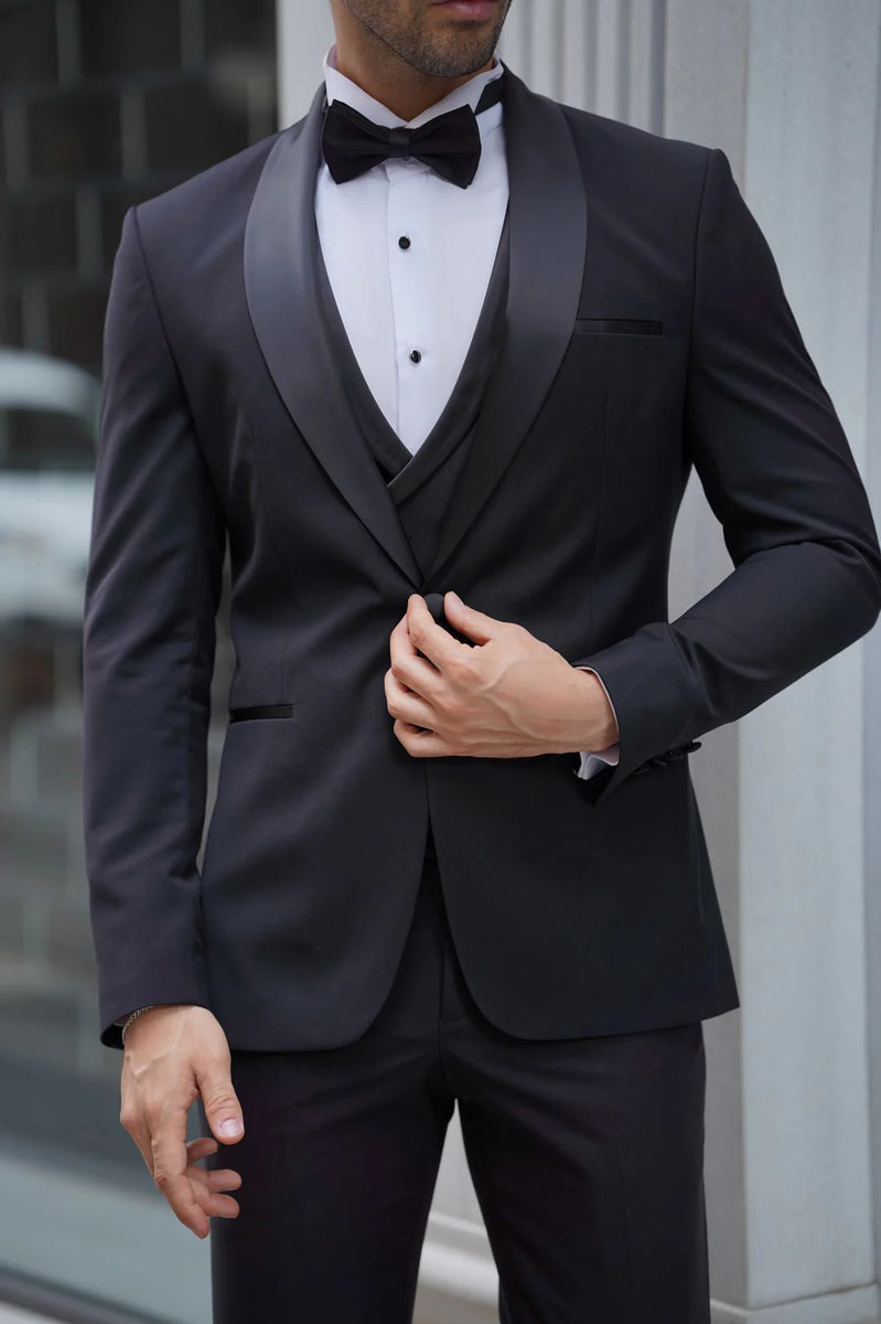 Bojoni Ravenna Slim Fit High Quality Shawl Collar Black Tuxedo Suit ...