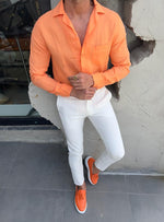 Load image into Gallery viewer, Margi Slim Fit Botton Collared Orange  Shirt
