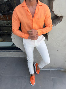 Margi Slim Fit Botton Collared Orange  Shirt