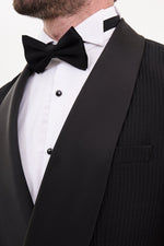 Load image into Gallery viewer, Bojoni Trivento Black Royal Slim Fit Shawl Collar Striped Suit Tuxedo
