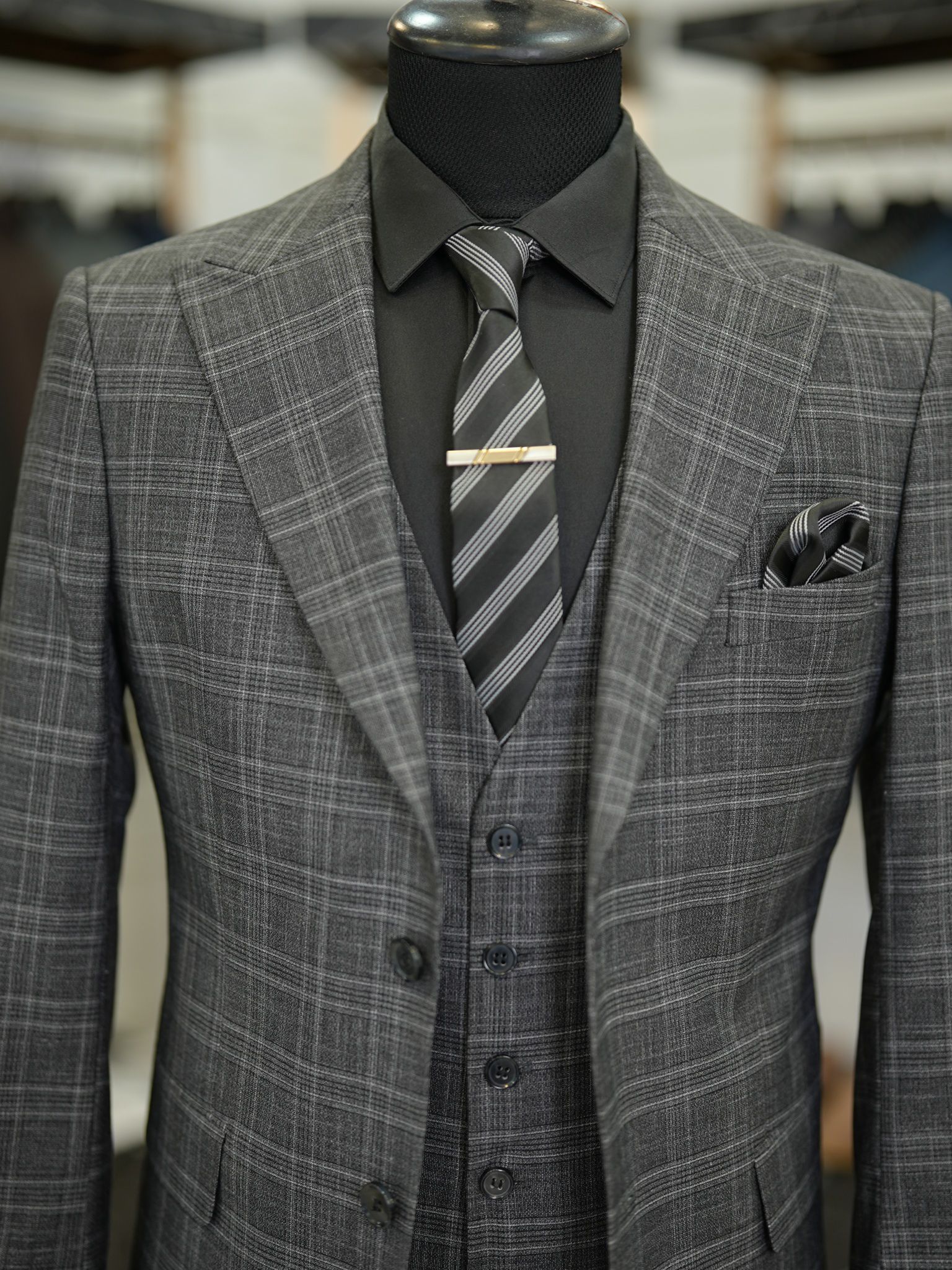 Bojoni Maison Gray Slim Fit Plaid Suit