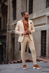 Bojoni Serra Beige Slim Fit Pinstripe Suit