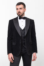 Load image into Gallery viewer, Bojoni Trivento Black Slim Fit Velvet Suit Tuxedo
