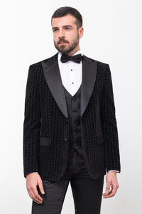 Bojoni Trivento Black Slim Fit Velvet Suit Tuxedo