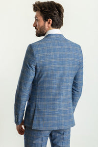 Bojoni Trivento Blue Plaid Patterned  Slim Fit Suit