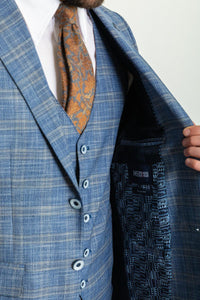 Bojoni Trivento Blue Plaid Patterned  Slim Fit Suit