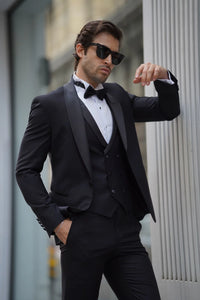 Bojoni Ravenna Slim Fit High Quality Shawl Collar Black Tuxedo Suit