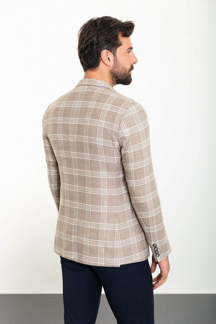 Bojoni Torretta Slim Fit Beige Plaid Blazer