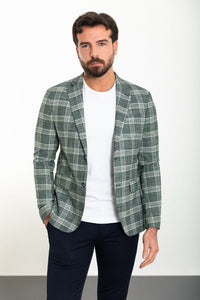 Bojoni Torretta Slim Fit Green Plaid Blazer