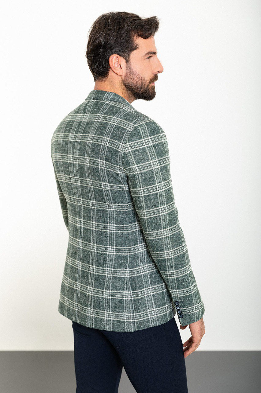 Bojoni Torretta Slim Fit Green Plaid Blazer