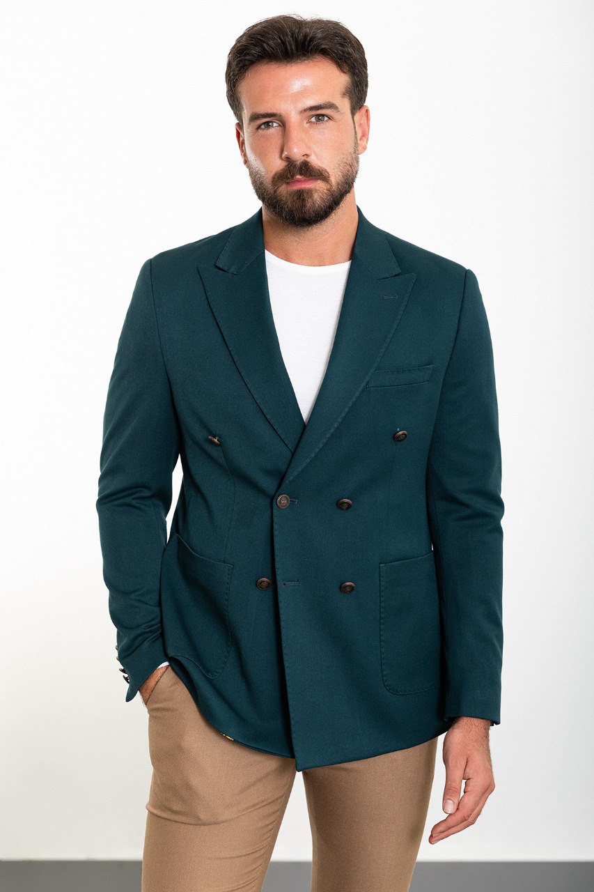 Bojoni Torretta Slim Fit Double Breasted Petrol Blue Blazer