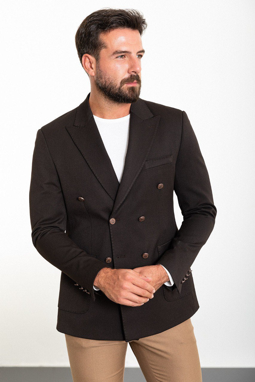 Bojoni Torretta Slim Fit Double Breasted Brown Blazer