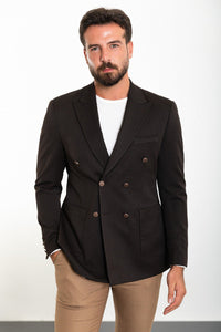 Bojoni Torretta Slim Fit Double Breasted Brown Blazer