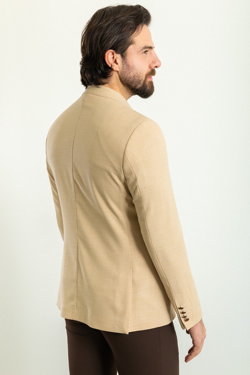 Bojoni Torretta Slim Fit Beige Double Breasted Blazer