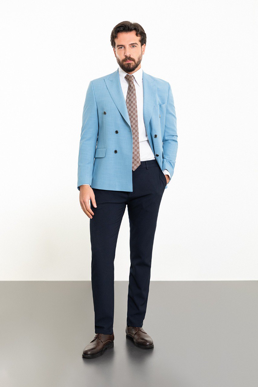 Bojoni Torretta Slim Fit Blue Double Breasted Blazer