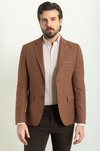 Bojoni Torretta Slim Fit Brown Plaid Blazer