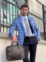 Load image into Gallery viewer, Bojoni Astoria Slim Fit High Quality Mono Collar Blue Plaid Woolen Blazer
