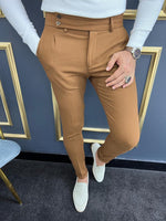 Load image into Gallery viewer, Thread Slim Fit Double Pleated Camel Trousers
