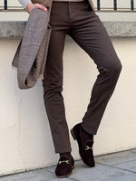 Load image into Gallery viewer, Bojoni Astoria Slim Fit High Quality Brown Patterned Anthracite Pants
