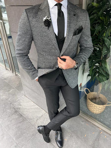 Rick Slim Fit Baroncelli Italian Fabric Stamped Grey Blazer