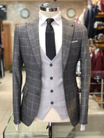 Load image into Gallery viewer, Slim-Fit Plaid Suit Gray-baagr.myshopify.com-suit-BOJONI
