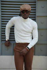 Load image into Gallery viewer, Thread Slim Fit Custom Design Half Turtleneck White Sweater
