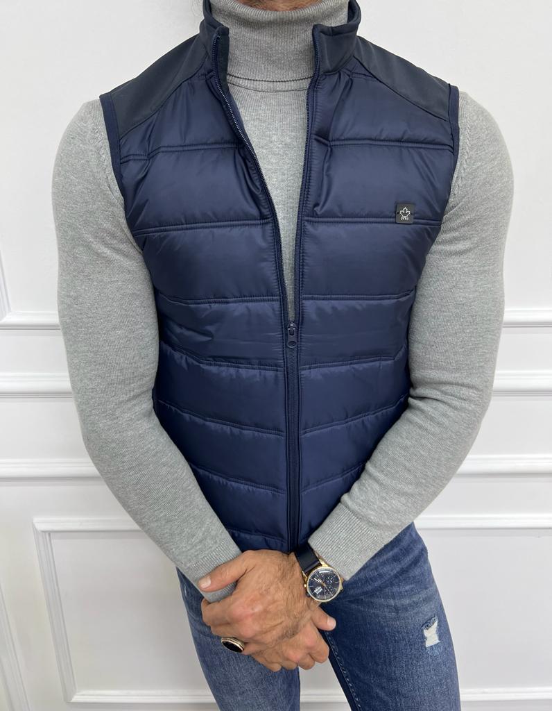 Bojoni Shagori Slim Fit Special Design Blue Vest