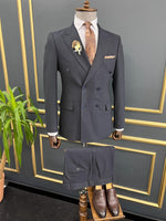 Load image into Gallery viewer, Rick Slim Fit Striped Double Breasted Blue Suit
