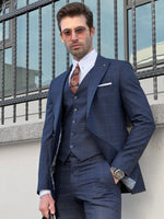 Load image into Gallery viewer, Louis Slim Fit Plaid Navy Business Suit
