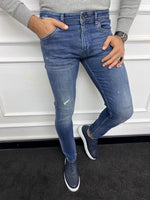 Load image into Gallery viewer, Leon Slim Fit Ripped Blue Jeans
