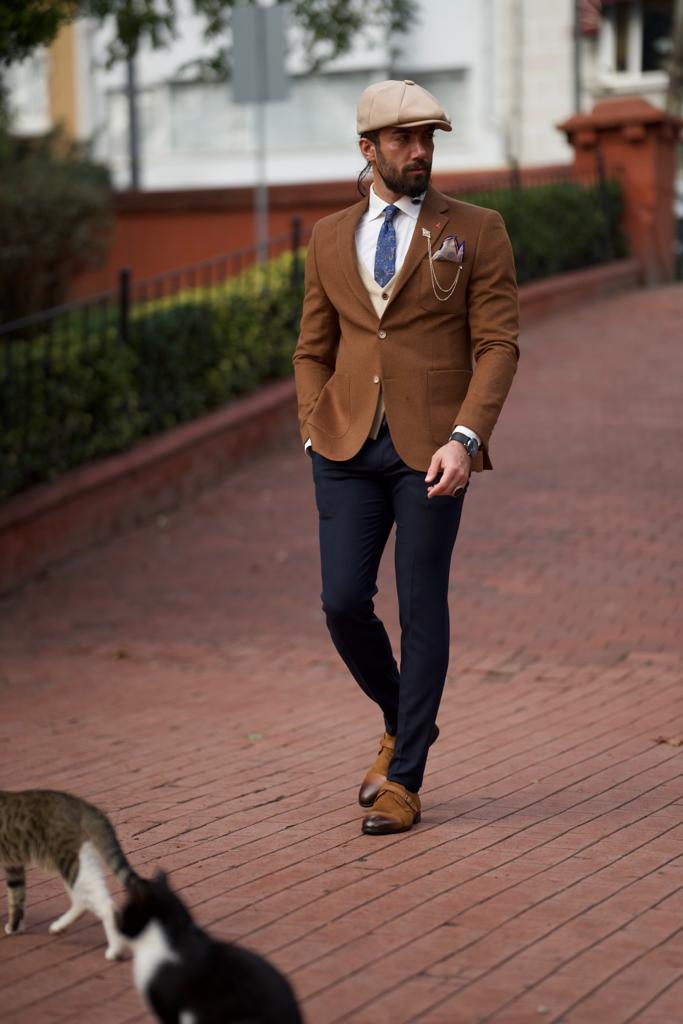 Bojoni Shagori Slim Fit Italian Fabric Camel Suit