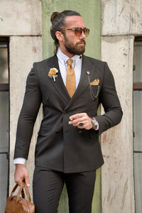 Rick Slim Fit Double Breasted Black Suit