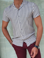 Load image into Gallery viewer, Capani Navy Blue Slim Fit Striped Collar Shirt-baagr.myshopify.com-Shirt-BOJONI
