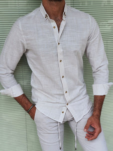 Major Beige Slim Fit Striped Linen Shirt-baagr.myshopify.com-Shirt-BOJONI