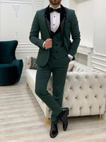 Load image into Gallery viewer, Partoni Royal Velvet Shawl Green Slim Fit Tuxedo-baagr.myshopify.com-1-BOJONI
