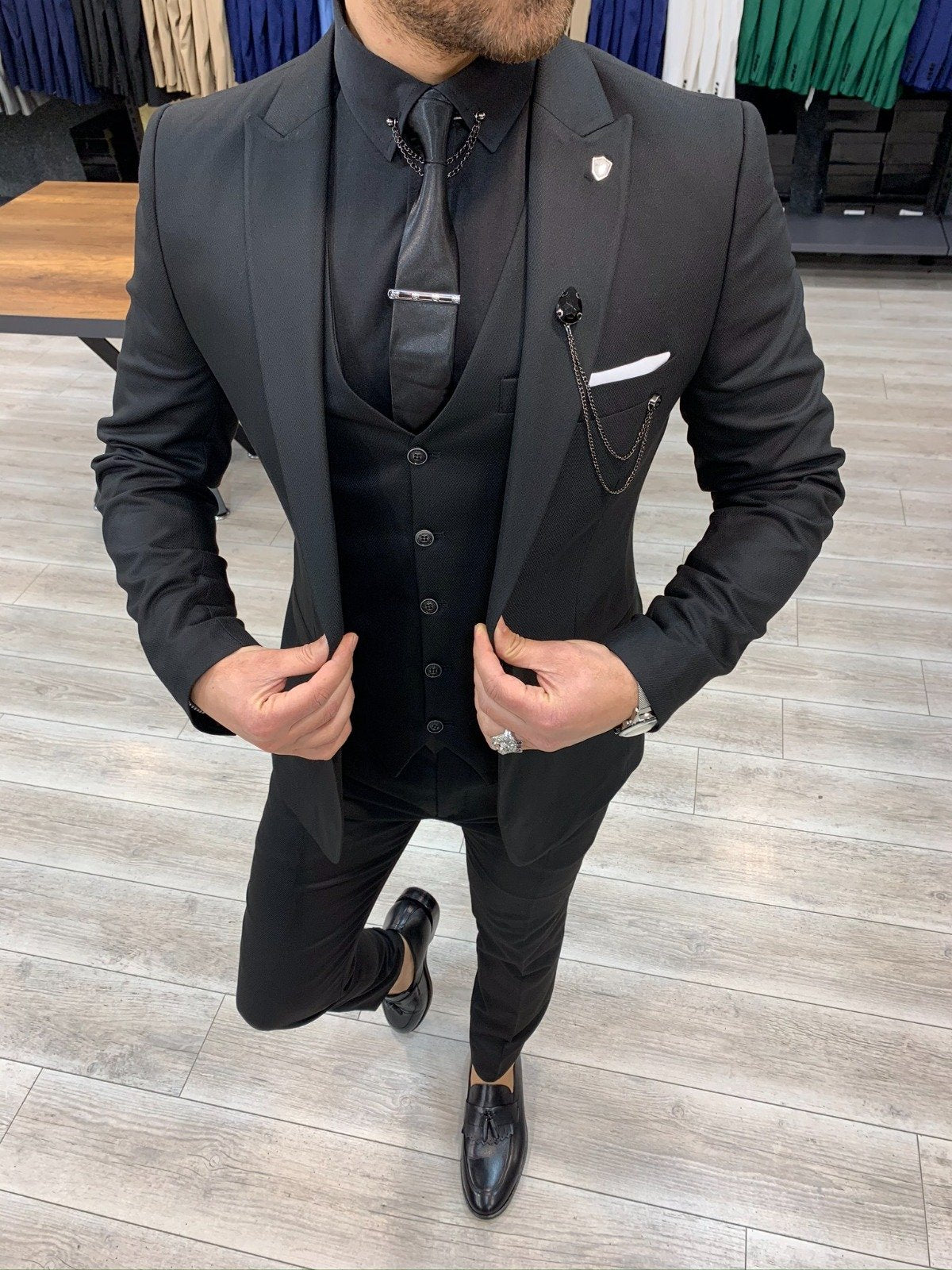 Bojoni Doral Black Slim Fit Suit | BOJONI