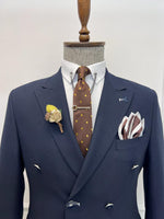 Load image into Gallery viewer, Rick Slim Fit Special Design Double Breasted Blue Detailed Suit
