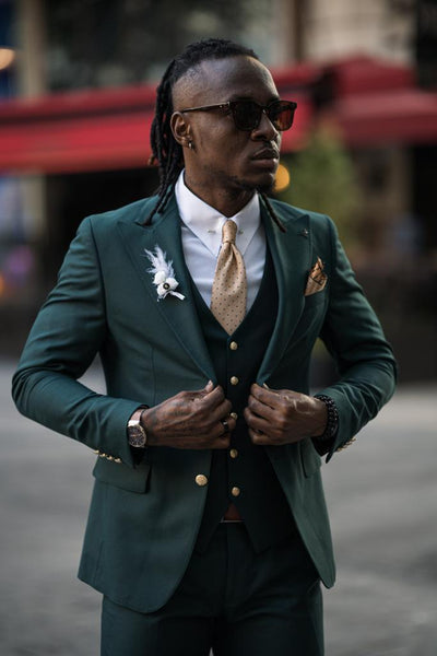 Bojoni Veneta Green Slim Fit Peak Lapel Suit | BOJONI