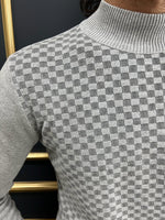 Load image into Gallery viewer, Thread Slim Fit Custom Design Half Collared Textured Plaid Grey Turtleneck
