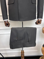 Load image into Gallery viewer, Rick Slim Fit Special Design Double Breasted Black Detailed Suit
