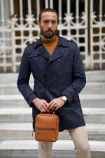 Load image into Gallery viewer, Bojoni Astoria Slim Fit Dark Blue Feather Detailed Winter Coat
