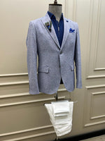 Load image into Gallery viewer, Giovanni Mannelli Slim Fit Dot Detailed Blue Blazer
