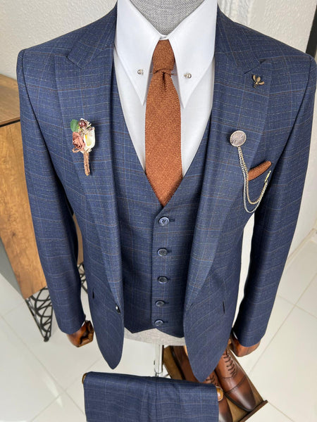 Bojoni Veneta Slim Fit High Quality Navy Woolen Suit | BOJONI