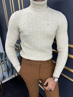 Load image into Gallery viewer, Bojoni Astoria Beige Slim Fit Striped Pattern Turtleneck Sweater
